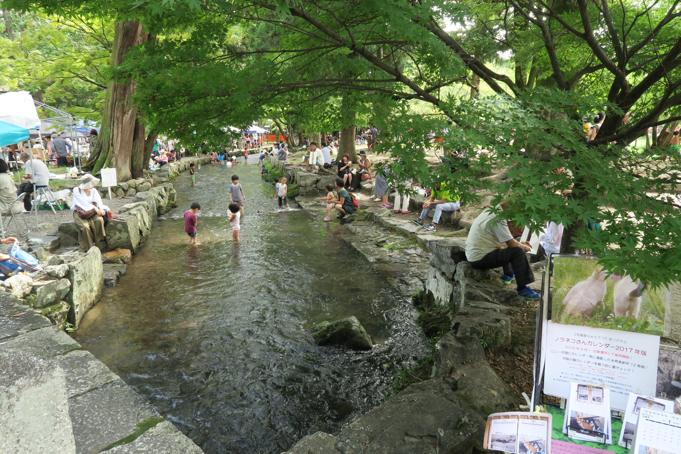 子供たちは神社内の川で水遊び。たのしそう。。。