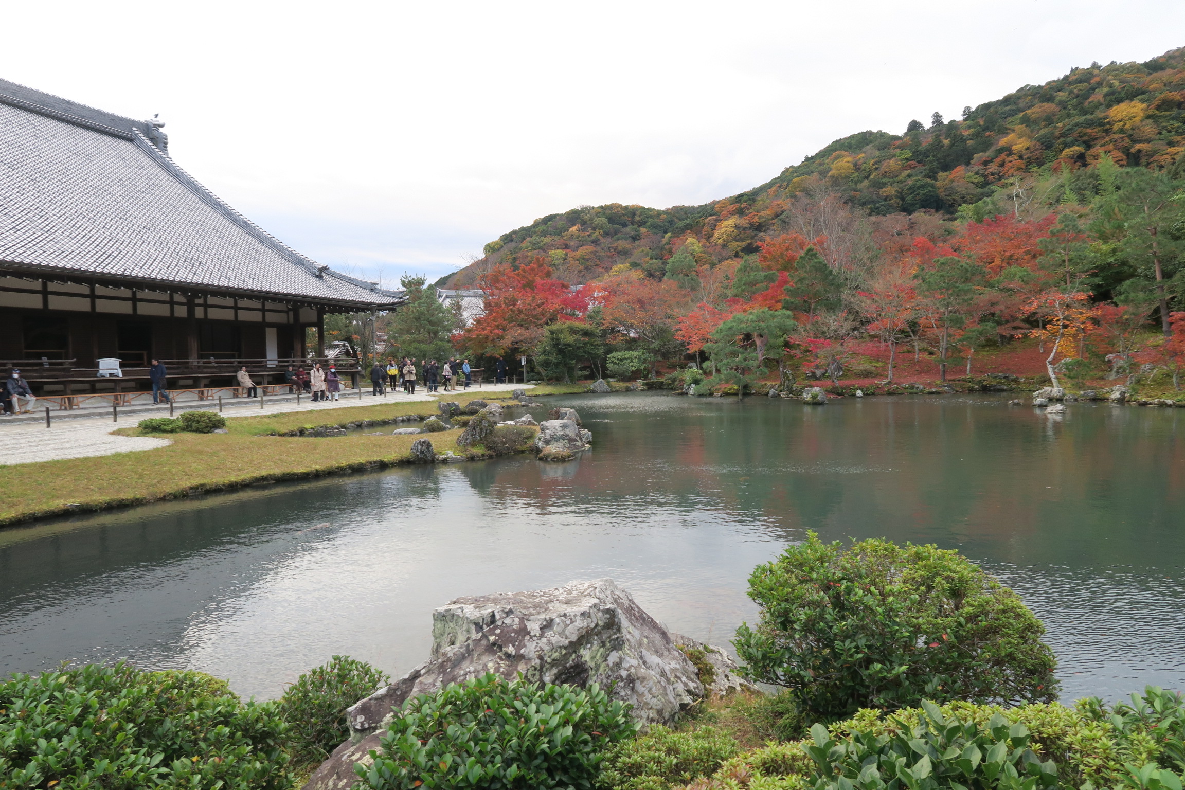 まずは早朝拝観で天龍寺に。天気が良ければなぁ・・・。