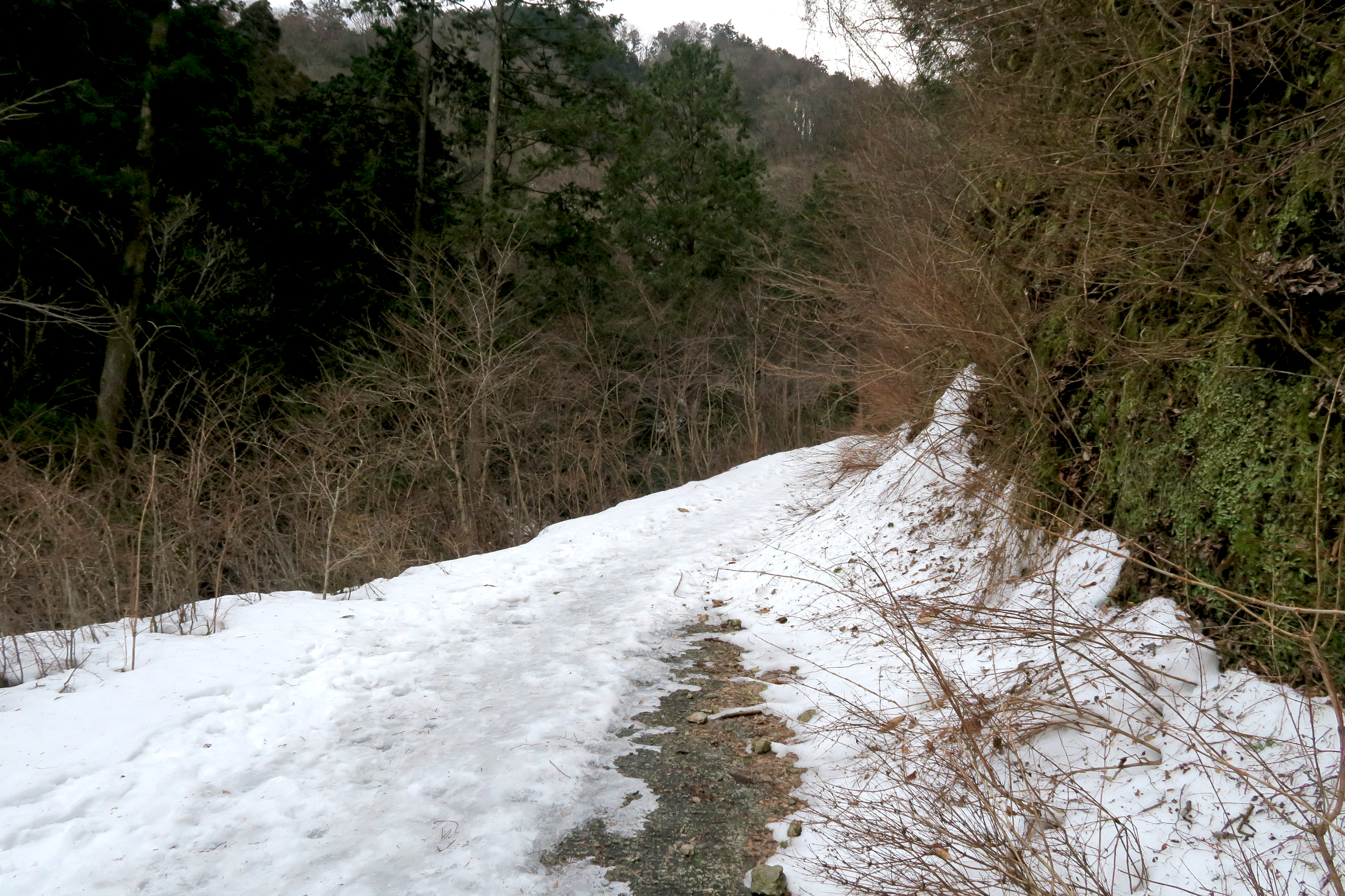 早朝は道が凍っていて滑りやすかったこともあり、早々にアイゼンを装着。