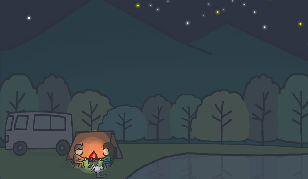 キャンプ場 夜の虫捕り、星空観察キャンプ場 夜の虫捕り、星空観察